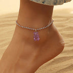 Resin Bear Chain Rhinestone Anklet